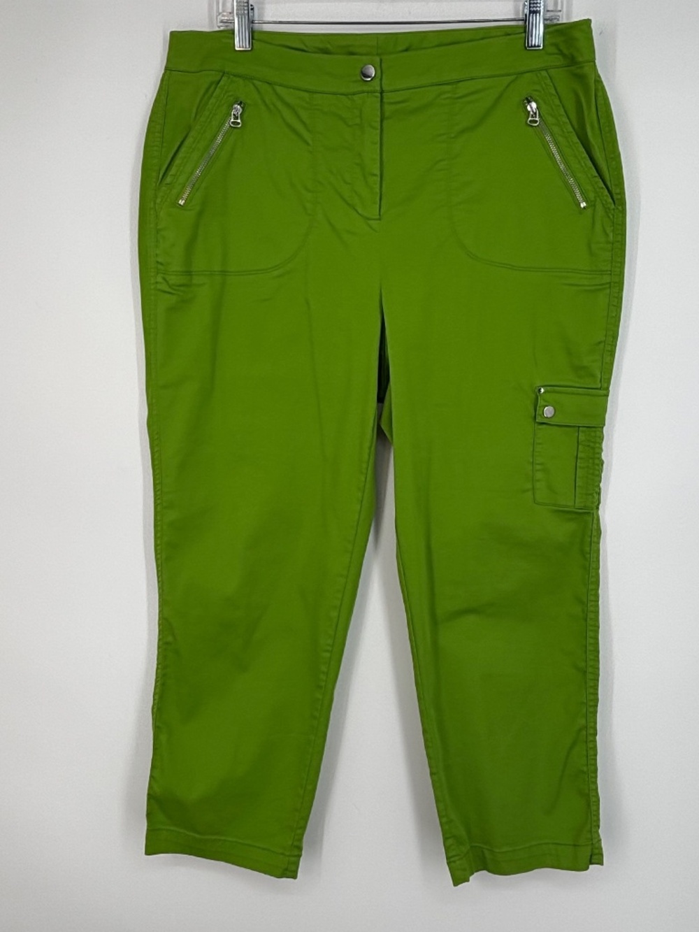 Zenergy by Chico's Sz 2 Womens 12 Cropped Cargo Pants Lime Green Pockets Casual